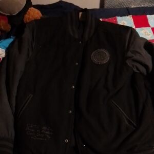 Black Men's Bomber Jacket with Ribbed Collar